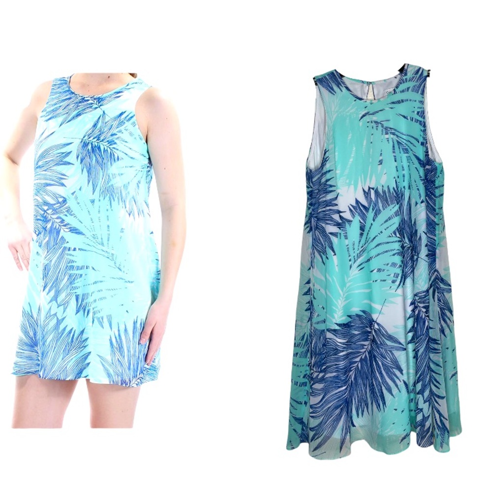 Calvin Klein slip on dress turquoise leafs size 4
